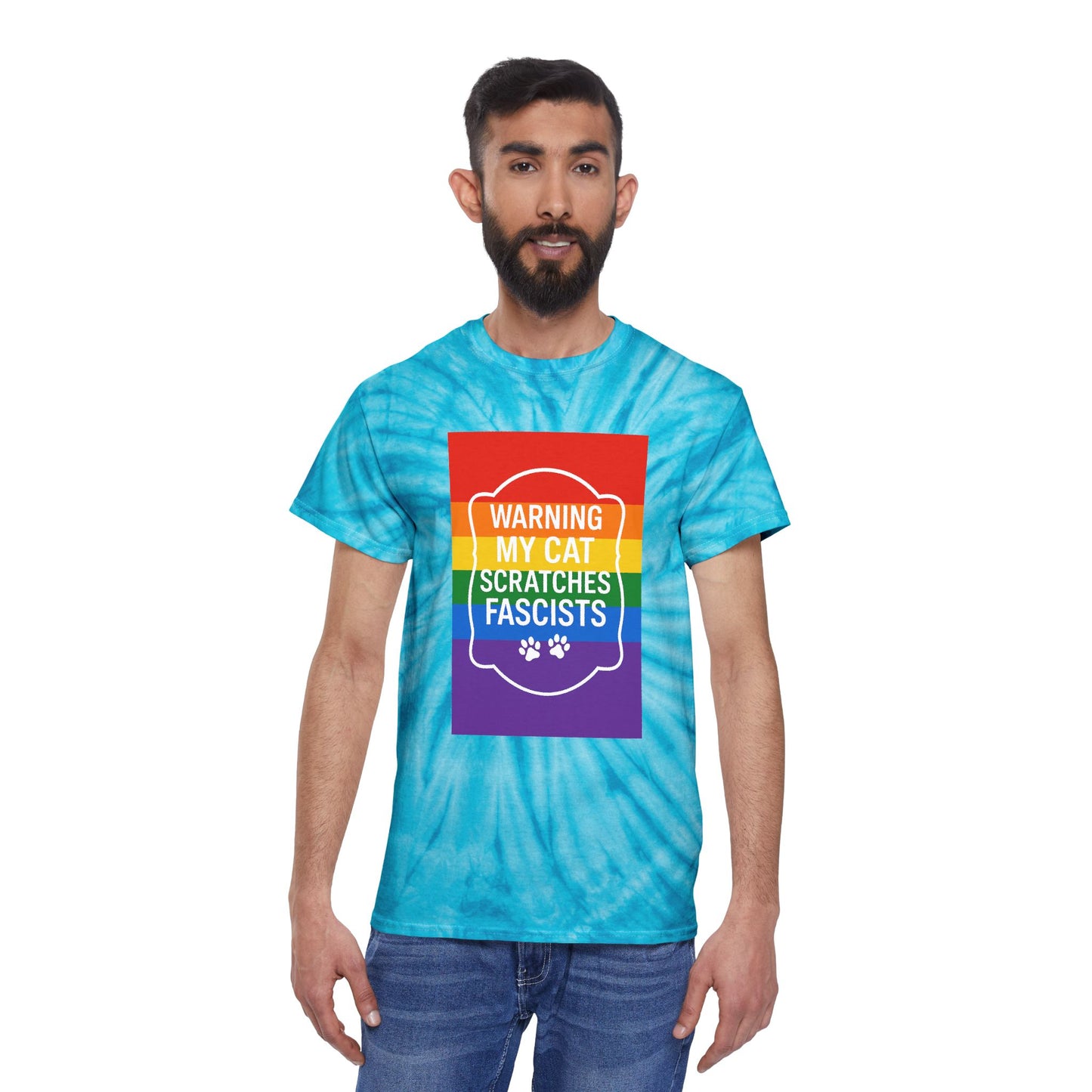 Pride My Cat Scratches Fascists Color Blast Tie-Dye Tee Sizes Small - 2XL (4 colors)